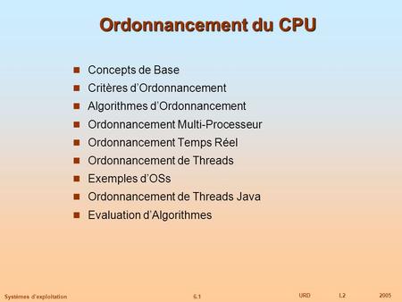Ordonnancement du CPU Concepts de Base Critères d’Ordonnancement