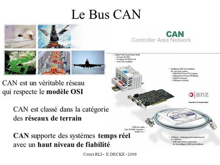 Le Bus CAN CAN est un véritable réseau qui respecte le modèle OSI