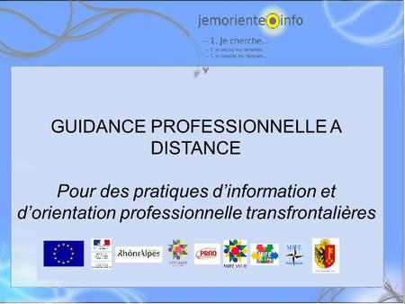 GUIDANCE PROFESSIONNELLE A DISTANCE Pour des pratiques dinformation et dorientation professionnelle transfrontalières.