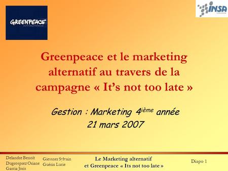 Gestion : Marketing 4ième année 21 mars 2007