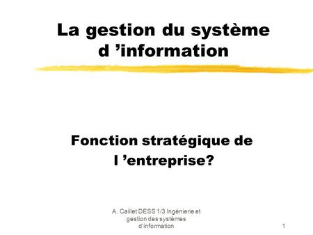 La gestion du système d ’information