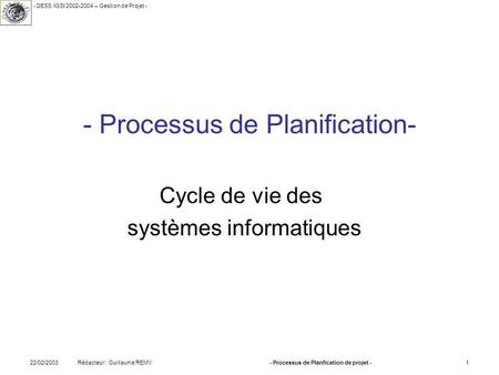 - Processus de Planification-
