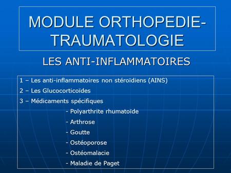 MODULE ORTHOPEDIE-TRAUMATOLOGIE