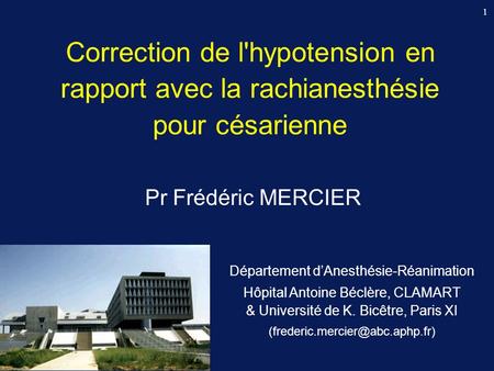 Pr Frédéric MERCIER Département d’Anesthésie-Réanimation