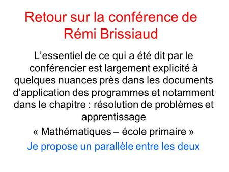 Retour sur la conférence de Rémi Brissiaud
