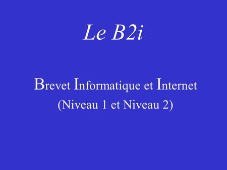 Le B2i B revet I nformatique et I nternet (Niveau 1 et Niveau 2)