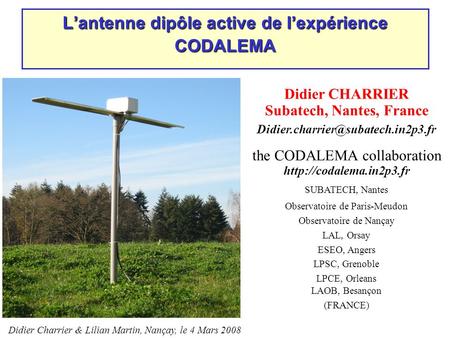 L’antenne dipôle active de l’expérience CODALEMA
