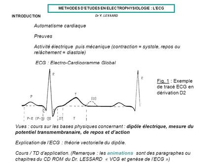 METHODES D’ETUDES EN ELECTROPHYSIOLOGIE : L’ECG
