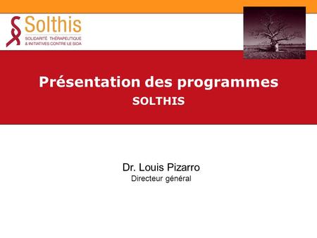 Présentation des programmes SOLTHIS Dr. Louis Pizarro Directeur général.