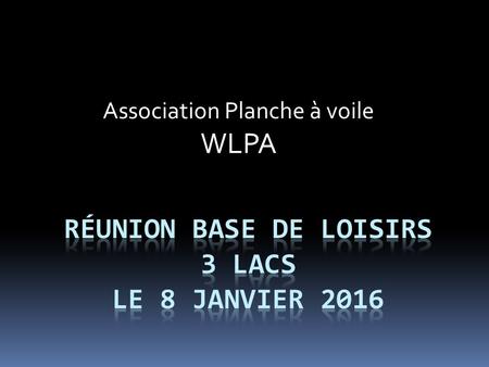 Association Planche à voile WLPA. Ordre du jour  Présentation de WLPA  Présentation de M. Brun et son organisation  Informations complémentaires WLPA.