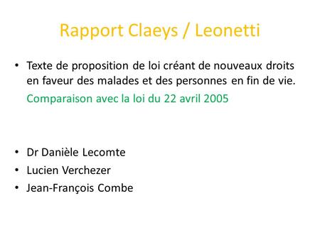 Rapport Claeys / Leonetti