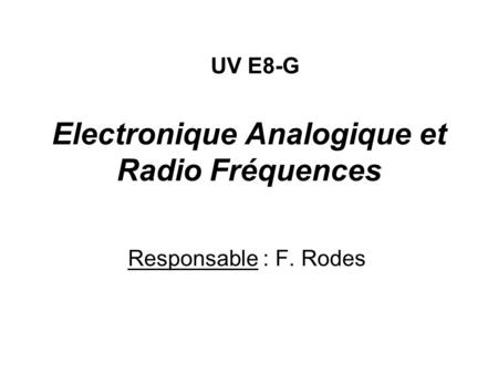 Electronique Analogique et Radio Fréquences