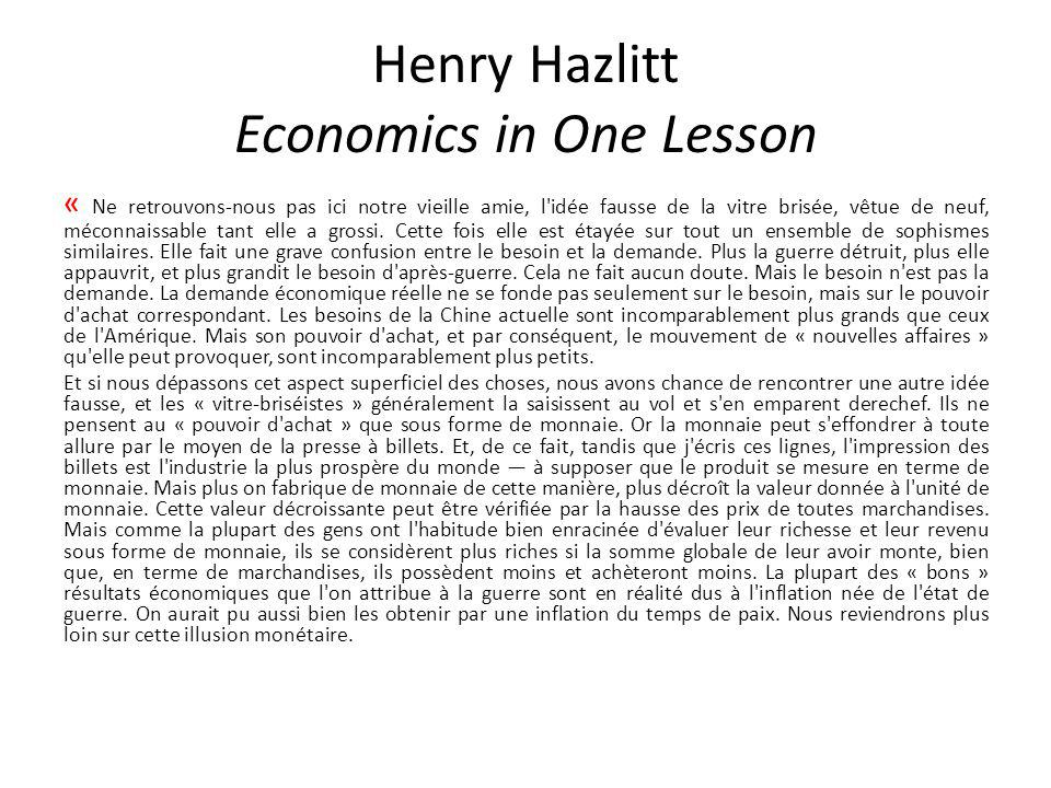 Notes on Economics In One Lesson by Henry Hazlitt - UCLA