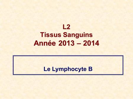 L2 Tissus Sanguins Année 2013 – 2014