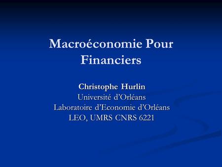 Macroéconomie Pour Financiers