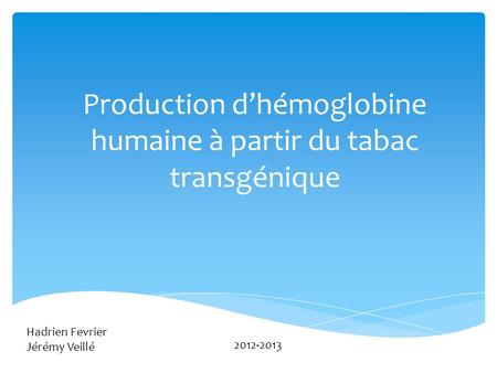 Production d’hémoglobine humaine à partir du tabac transgénique