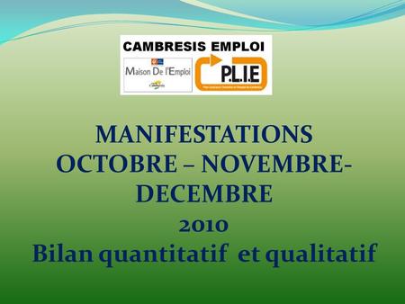 MANIFESTATIONS OCTOBRE – NOVEMBRE- DECEMBRE 2010 Bilan quantitatif et qualitatif.