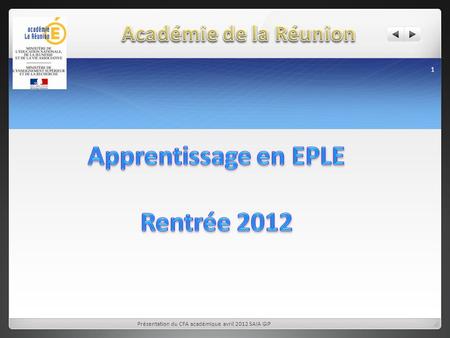 Apprentissage en EPLE Rentrée 2012