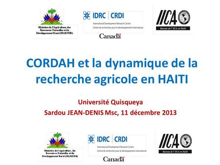 CORDAH et la dynamique de la recherche agricole en HAITI