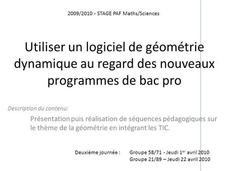 2009/ STAGE PAF Maths/Sciences