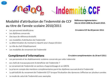 Indemnité CCF Modalité d’attribution de l’indemnité de CCF