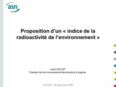 Proposition d’un « indice de la radioactivité de l’environnement »