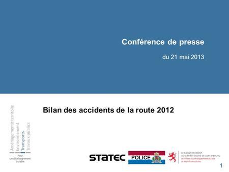 Conférence de presse du 21 mai 2013 Bilan des accidents de la route 2012 1.