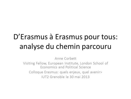D’Erasmus à Erasmus pour tous: analyse du chemin parcouru