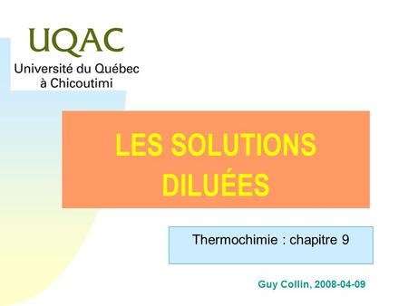 Thermochimie : chapitre 9