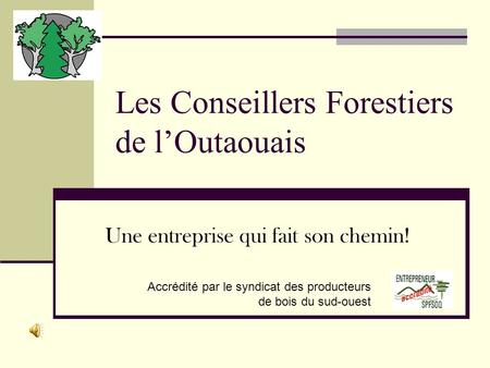 Les Conseillers Forestiers de lOutaouais Une entreprise qui fait son chemin! Accrédité par le syndicat des producteurs de bois du sud-ouest.