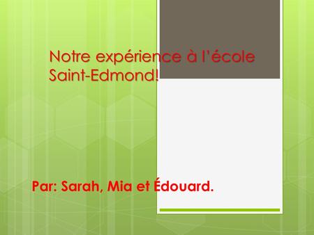 Notre expérience à l’école Saint-Edmond!