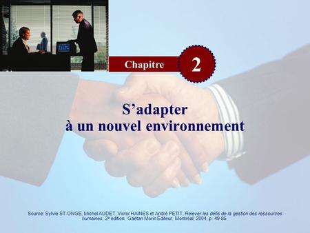Chapitre 2 Sadapter à un nouvel environnement Source: Sylvie ST-ONGE, Michel AUDET, Victor HAINES et André PETIT, Relever les défis de la gestion des ressources.