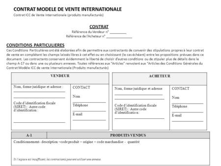 CONTRAT MODELE DE VENTE INTERNATIONALE