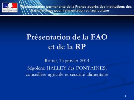 Présentation de la FAO et de la RP