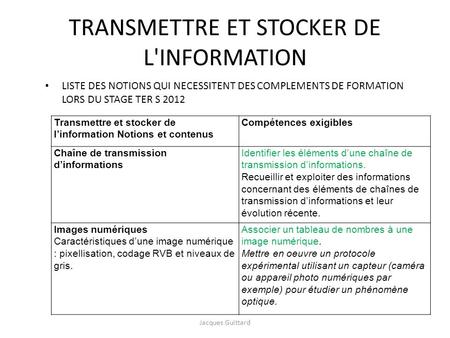 TRANSMETTRE ET STOCKER DE L'INFORMATION