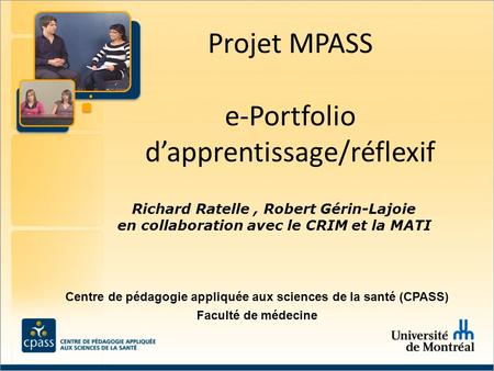 Projet MPASS e-Portfolio d’apprentissage/réflexif