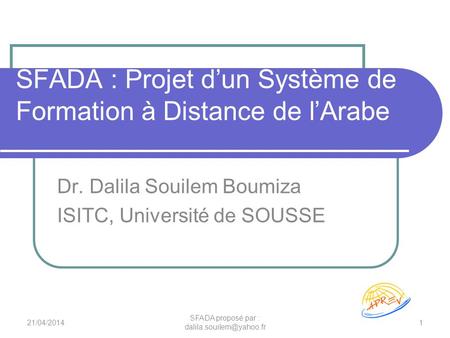 SFADA : Projet d’un Système de Formation à Distance de l’Arabe