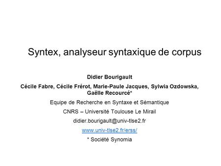 Syntex, analyseur syntaxique de corpus
