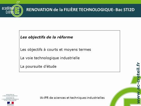 RENOVATION de la FILIÈRE TECHNOLOGIQUE- Bac STI2D