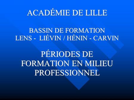 ACADÉMIE DE LILLE BASSIN DE FORMATION LENS - LIÉVIN / HÉNIN - CARVIN PÉRIODES DE FORMATION EN MILIEU PROFESSIONNEL.