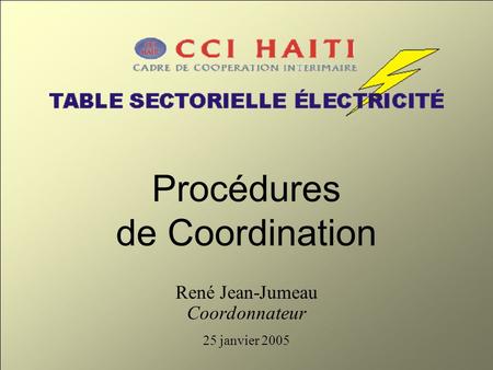 Procédures de Coordination René Jean-Jumeau Coordonnateur 25 janvier 2005.