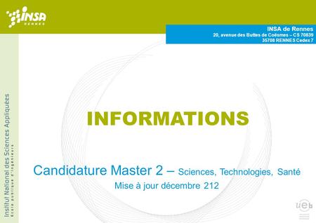 Candidature Master 2 – Sciences, Technologies, Santé