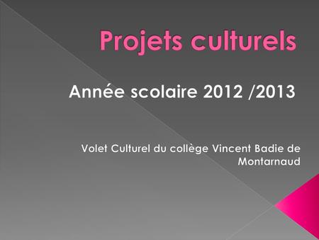 Projets culturels Année scolaire 2012 /2013