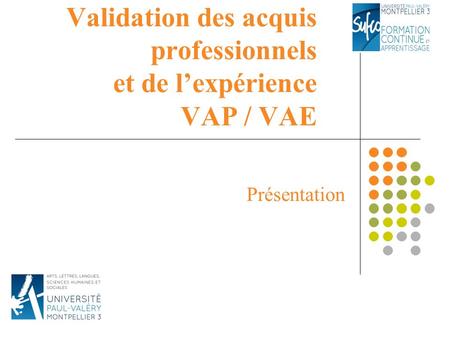 Validation des acquis professionnels et de l’expérience VAP / VAE