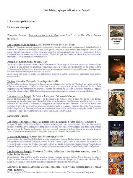 Liste bibliographique indicative sur Pompéi