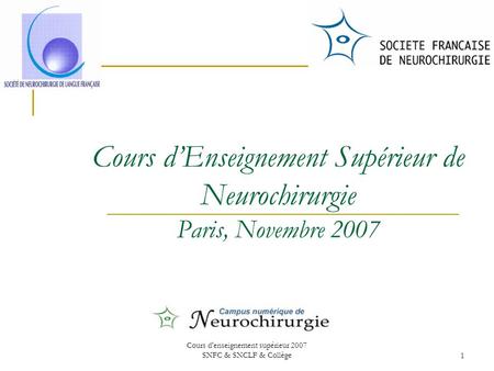 Cours d’Enseignement Supérieur de Neurochirurgie Paris, Novembre 2007
