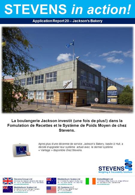 La boulangerie Jackson investit (une fois de plus!) dans la Fomulation de Recettes et le Système de Poids Moyen de chez Stevens. STEVENS in action! Application.