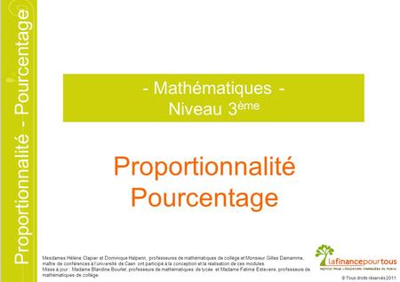 Proportionnalité Pourcentage - Mathématiques - Niveau 3ème
