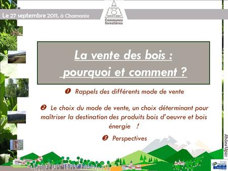 Le 27 septembre 2011, à Chamonix La vente des bois : pourquoi et comment ? Rappels des différents mode de vente Le choix du mode de vente, un choix déterminant.