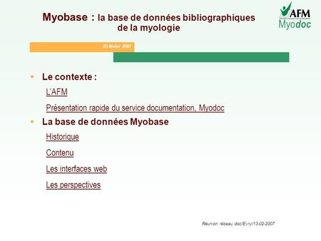 Myobase : la base de données bibliographiques de la myologie